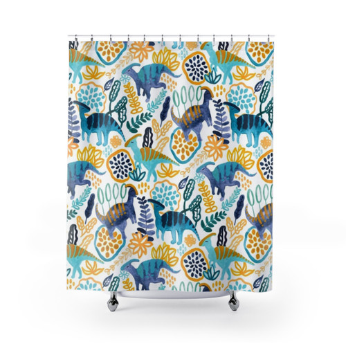 Gouache Parasaurolophus Shower Curtain - Cute Dinosaur Bathroom Decor
