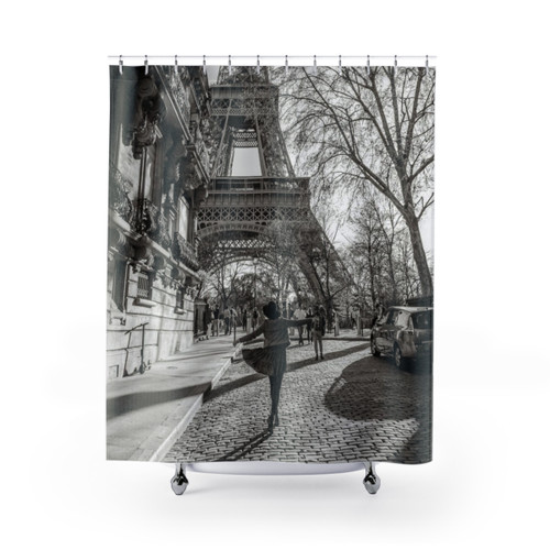 Parisian-Inspired Black and White Shower Curtain