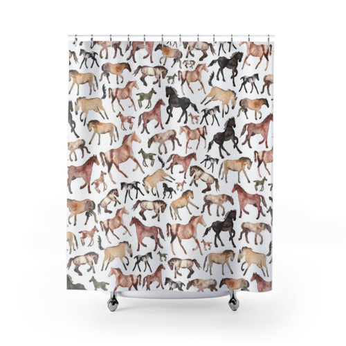Horses Shower Curtain - Equine-Themed Bathroom Decor