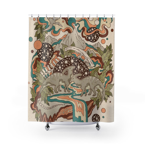 Retro Parasaurolophus Dinosaur Shower Curtains