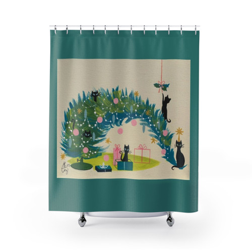 Retro Holiday Cat Shower Curtains