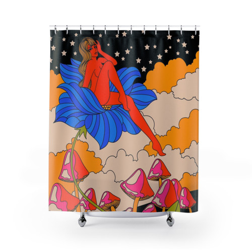 Retro psychedelic flower pattern shower curtain