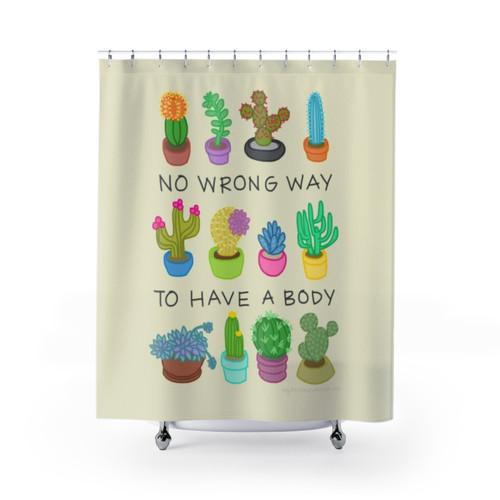 No Wrong Way to Have a Body Shower Curtains featuring a body positive design