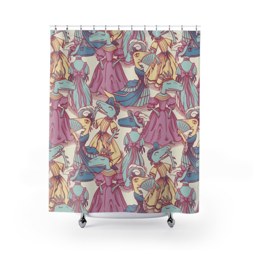Velociraptor fashion-inspired shower curtain design