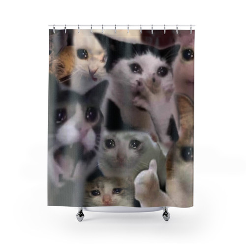 Iconic crying cat meme collage shower curtain
