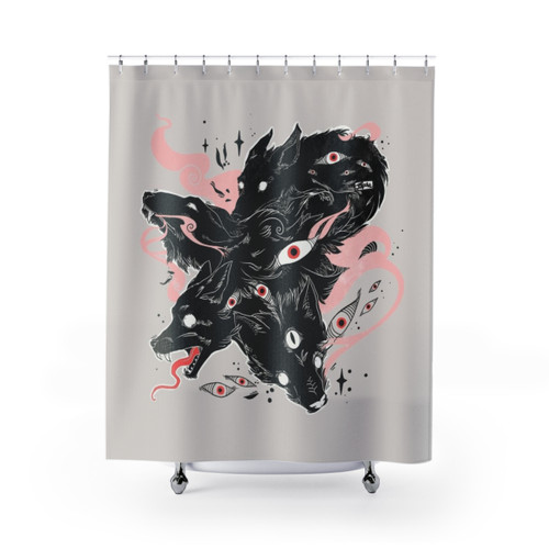 Mysterious wolf shower curtain with multiple eyes