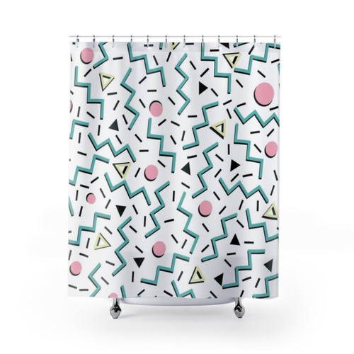 Retro 80s Shower Curtains with Funky Memphis Pattern Design