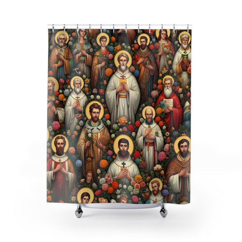 Christian Shower Curtain with Saints and Religious Imagery