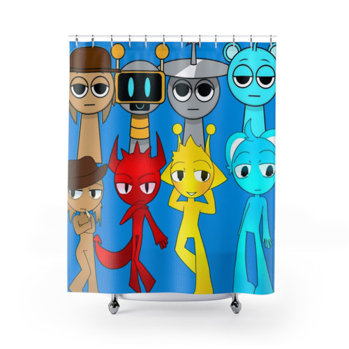 sprunki Shower Curtains - Cute Anime Gaming Meme