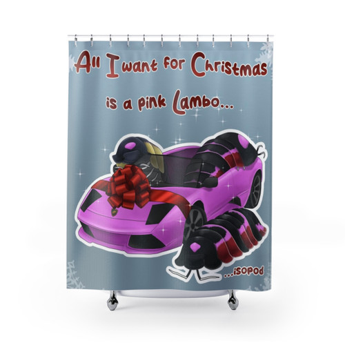 Funny Christmas Shower Curtains with Pink Lambo Design