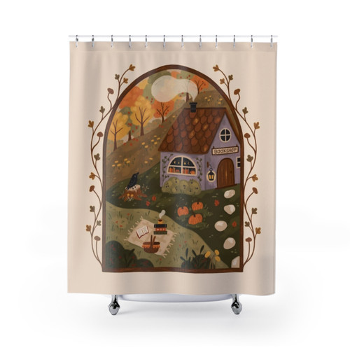 Autumn Bookshop Shower Curtains - Cozy Reading Nook Design