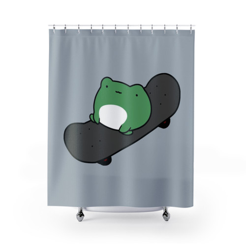 Frog Shower Curtains with Skateboarding Frogs - Cute and Whimsical Design