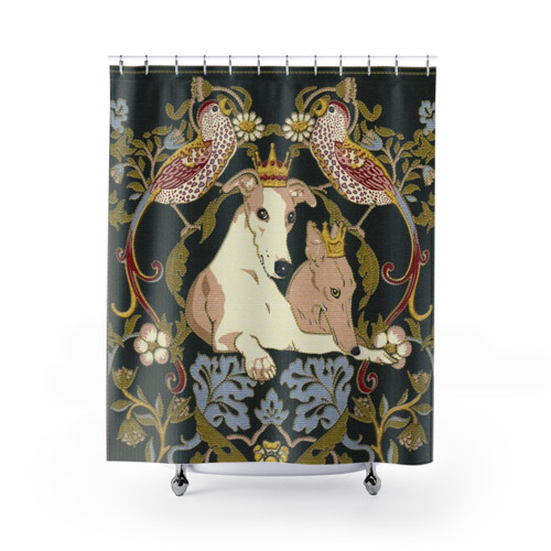 Whippets and Strawberry Thieves Shower Curtain