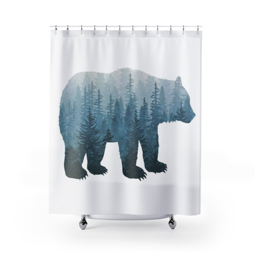 Misty Forest Bear Turquoise Shower Curtains