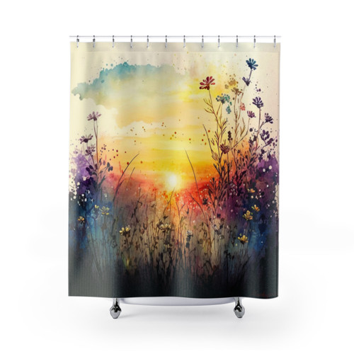 Wildflower Field Watercolor Shower Curtains
