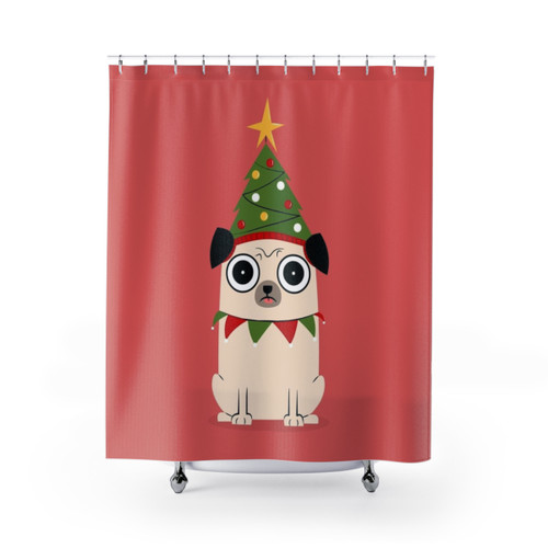 Christmas Pug Shower Curtains with Cartoon Design