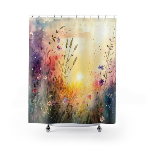 Wildflower Field Watercolor Shower Curtains
