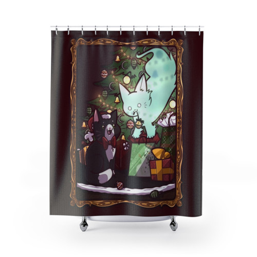 Festive cat shower curtains for Christmas