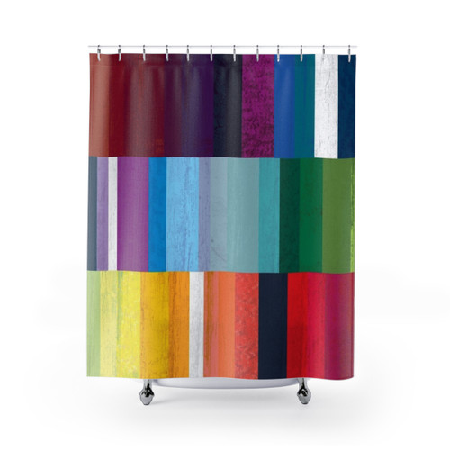 Striped shower curtains with vibrant color palette