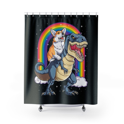 Corgi Dinosaur T-Rex Funny Shower Curtains