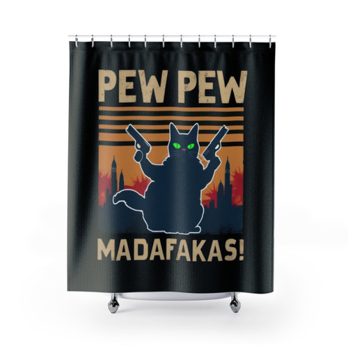 Funny Pew Pew Madafakas Cat Shower Curtain