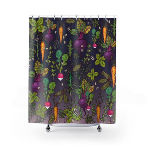 Gardener's Dream Shower Curtains with Vibrant Vegetable Designs