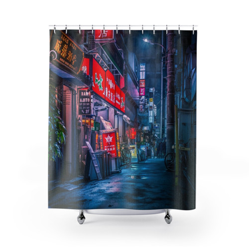 Heavy Rain Over Neo Tokyo Shower Curtain