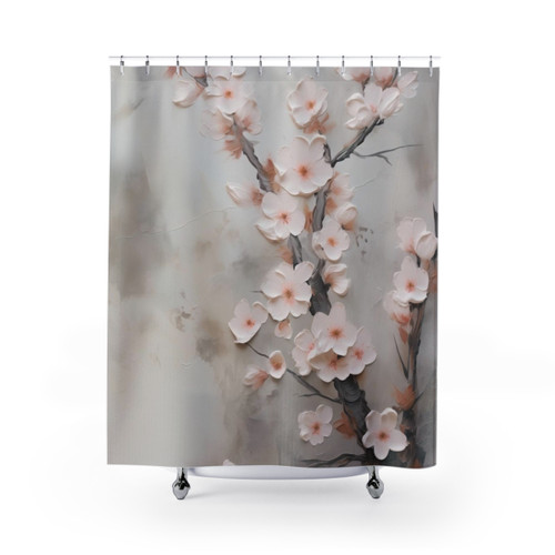 Japandi Style Sakura Flower Shower Curtains
