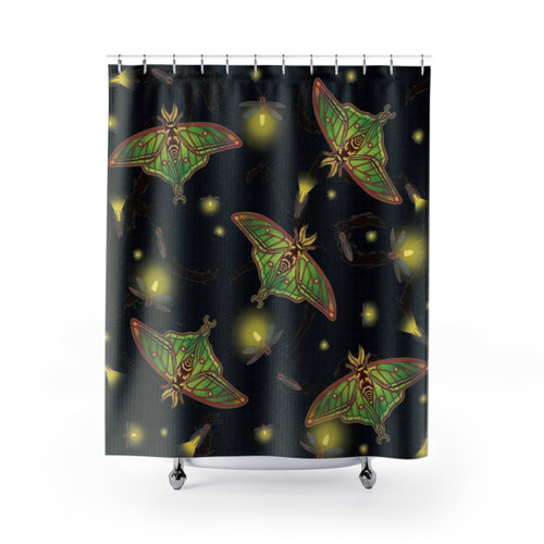 Spanish Luna Moth and Fireflies Shower Curtain