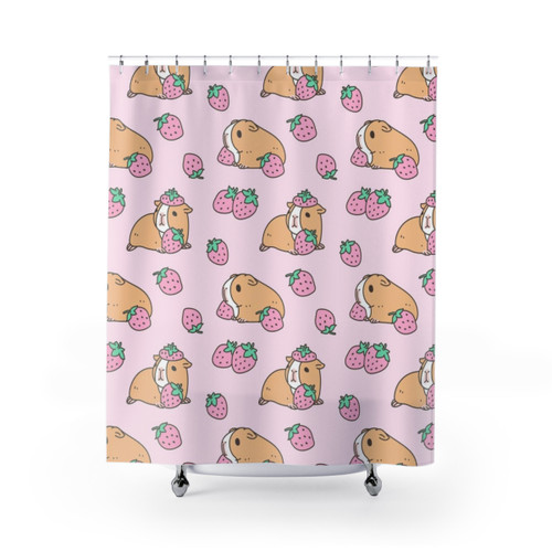 Pink guinea pig and strawberry pattern shower curtains