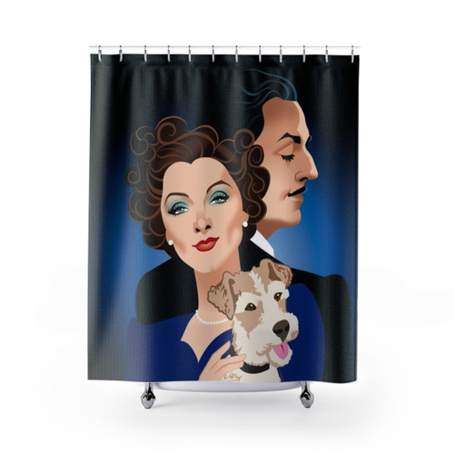 Whimsical Nick and Nora Shower Curtains with Couple and Dog