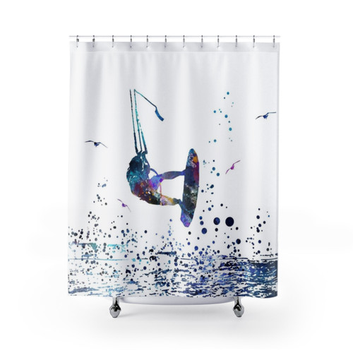 Watercolor kiteboarding shower curtain