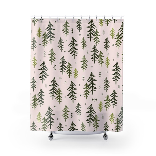 Doodled Fir Trees Pattern Shower Curtains