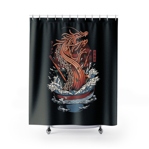 Ramen Dragon Shower Curtains - Kaiju Inspired Bath Decor