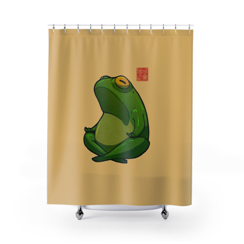 Yoga Frog Shower Curtain with Cute Cross Legged Pose Design
