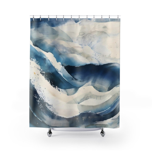 Blue Abstract Wave Shower Curtains
