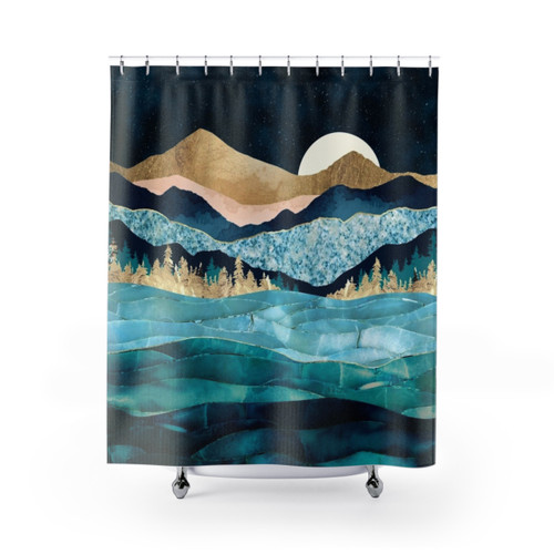 Midnight Ocean Shower Curtains - Celestial Seascape Design