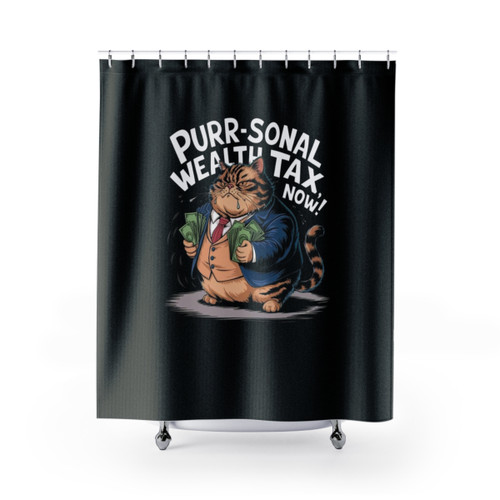 Purrr-sonal Wealth Tax Now! Fat Cat Satire Shower Curtains