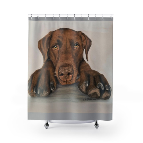 Brown Labrador Dog Pastel Painting Shower Curtains