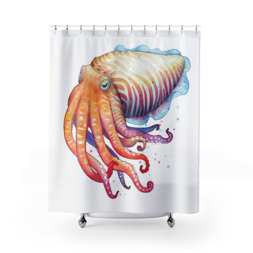 Colorful Cuttlefish Shower Curtain with Tentacles