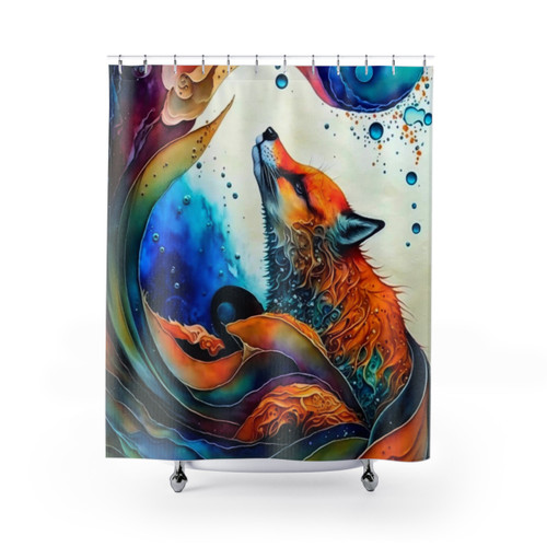 Colorful fox-themed shower curtain