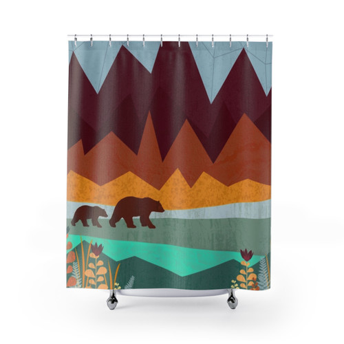 Nature-inspired Peak Shower Curtain with scenic landscape design