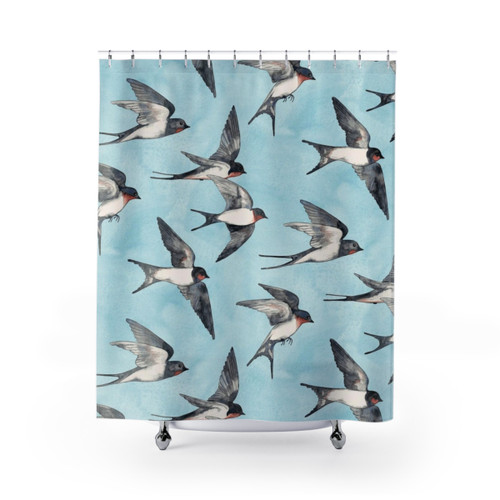 Blue Sky Swallow Flight Shower Curtains