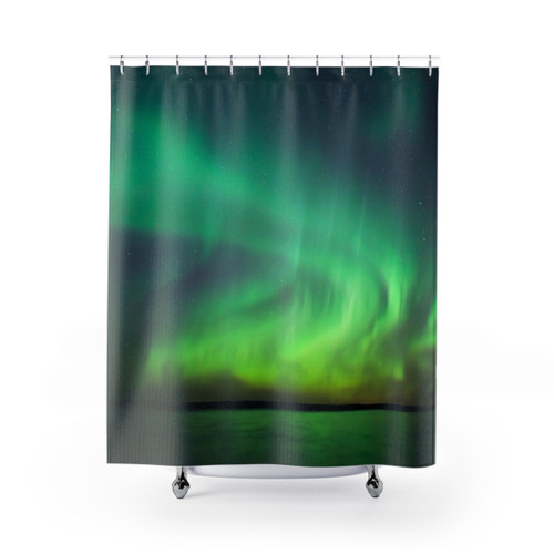 Northern Lights over Lake in Finland Shower Curtain