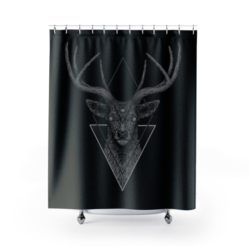 Dark Deer Shower Curtains with Geometric Animal-Inspired Design