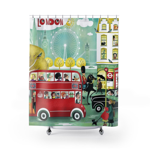 Happy London-Themed Shower Curtain