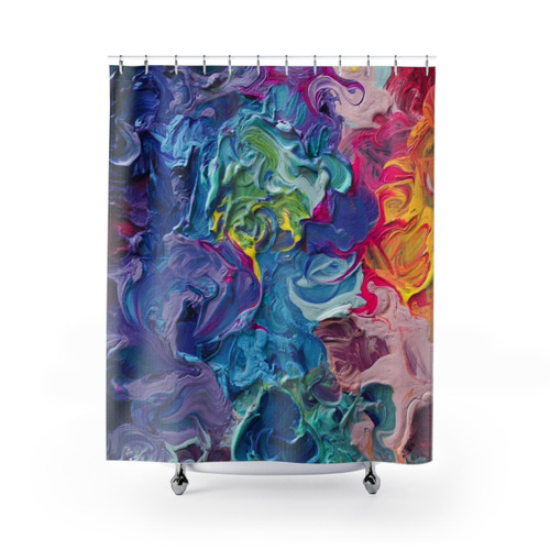 Vibrant Abstract Shower Curtain with Colorful Brushstrokes