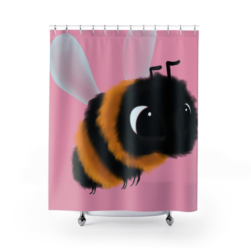 Cute bee with pink background shower curtain