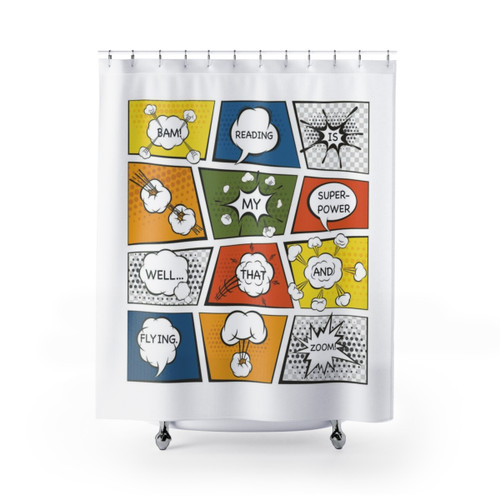 Reading Is My Superpower Shower Curtains for Comic Book and Graphic Novel Fans