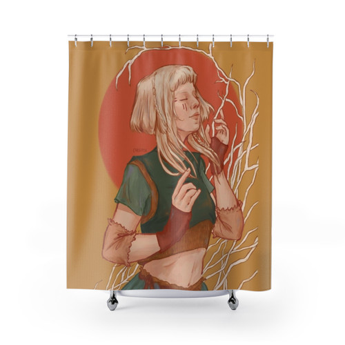 Aurora Aksnes Shower Curtains with White Tree Design